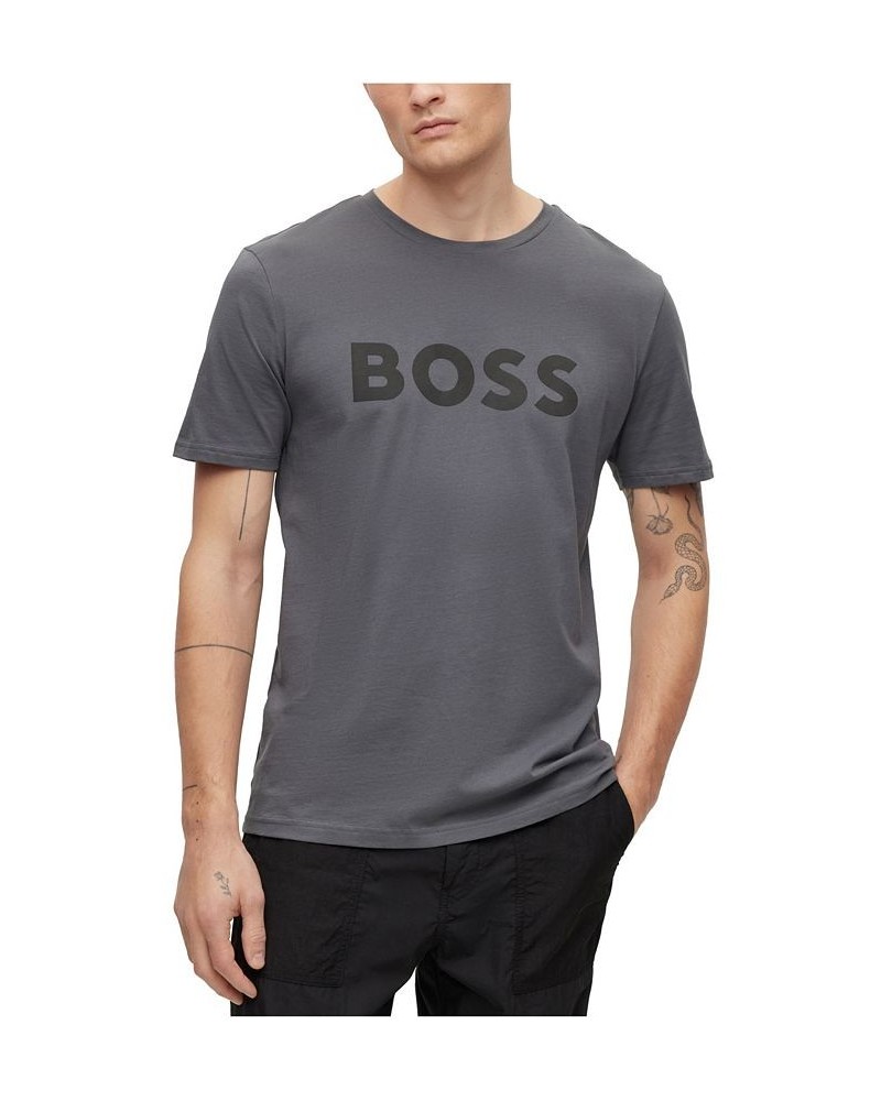 BOSS Men's Cotton-Jersey Rubber-Print Logo T-shirt Gray $27.20 T-Shirts