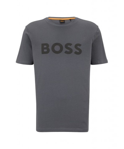 BOSS Men's Cotton-Jersey Rubber-Print Logo T-shirt Gray $27.20 T-Shirts