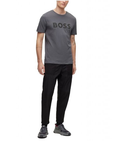 BOSS Men's Cotton-Jersey Rubber-Print Logo T-shirt Gray $27.20 T-Shirts