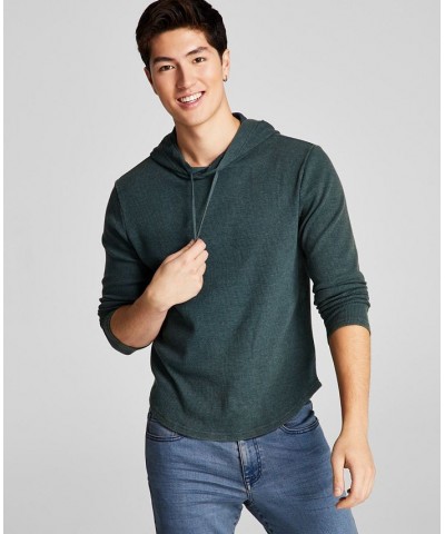 Men's Thermal Waffle-Knit Hooded T-Shirt Green $16.27 T-Shirts