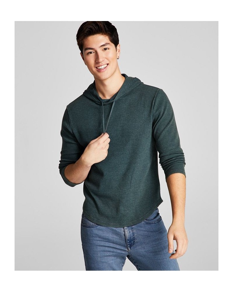 Men's Thermal Waffle-Knit Hooded T-Shirt Green $16.27 T-Shirts