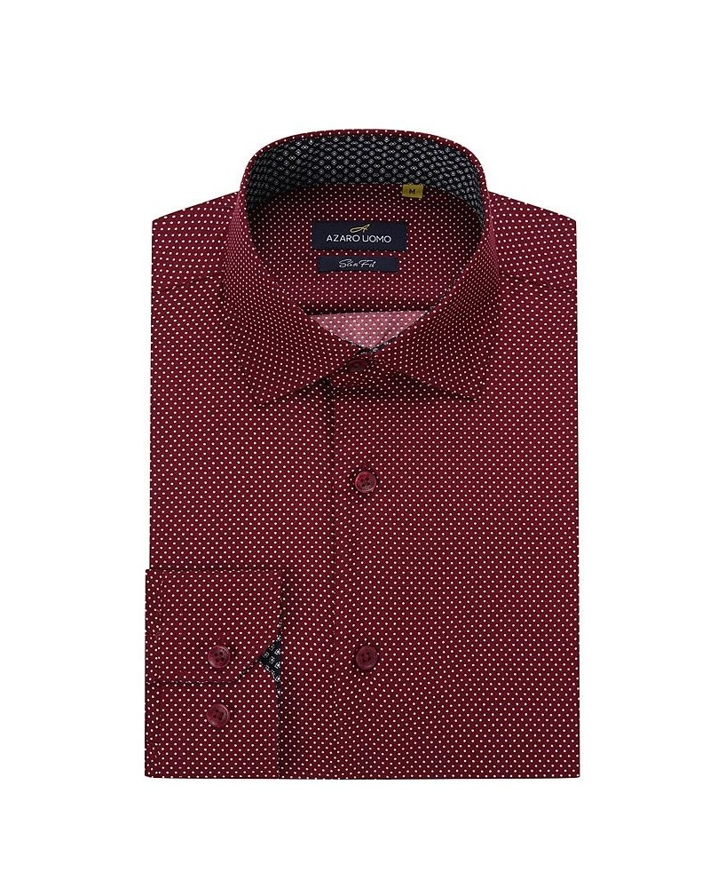 Men's Business Geometric Long Sleeve Button Down Shirt Red $17.84 Dress Shirts