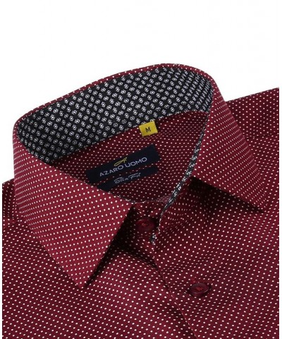 Men's Business Geometric Long Sleeve Button Down Shirt Red $17.84 Dress Shirts