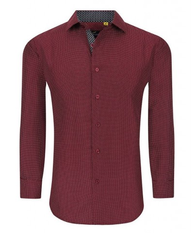 Men's Business Geometric Long Sleeve Button Down Shirt Red $17.84 Dress Shirts