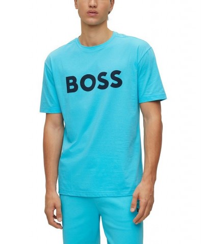 BOSS Men's Logo Print Jersey Crew-Neck T-shirt Blue $32.76 T-Shirts