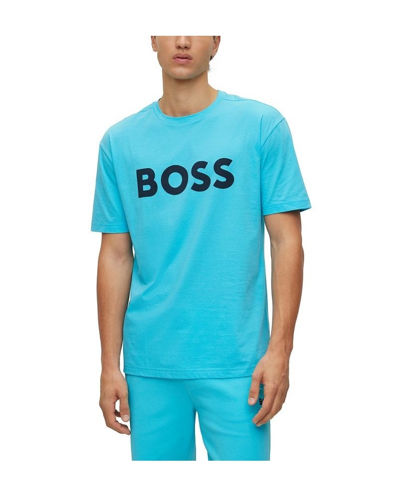 BOSS Men's Logo Print Jersey Crew-Neck T-shirt Blue $32.76 T-Shirts