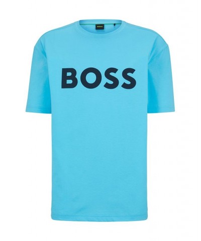 BOSS Men's Logo Print Jersey Crew-Neck T-shirt Blue $32.76 T-Shirts