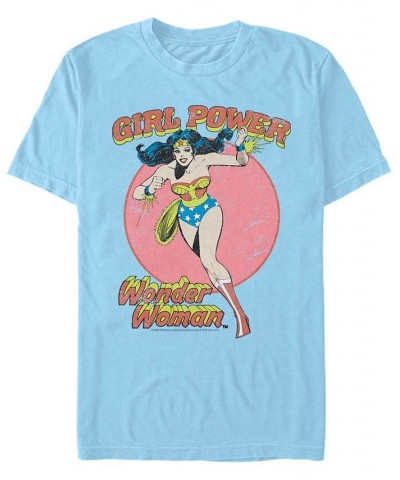 Men's Wonder Woman Girl Power Vintage-Inspired Distressed Short Sleeve T-shirt Blue $15.75 T-Shirts