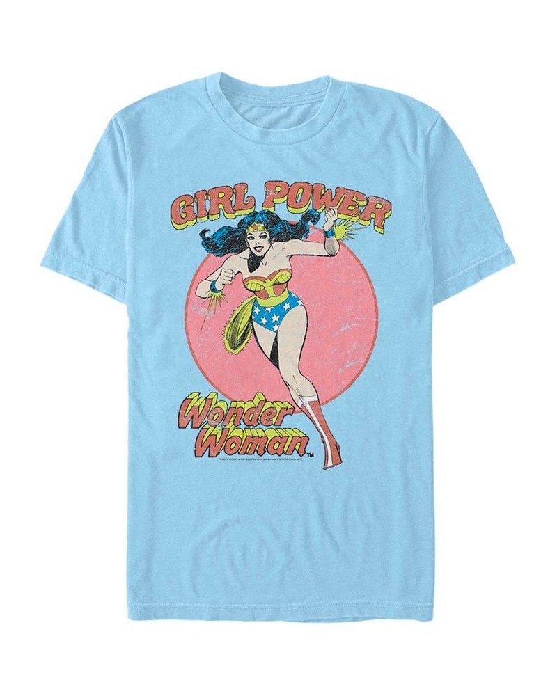 Men's Wonder Woman Girl Power Vintage-Inspired Distressed Short Sleeve T-shirt Blue $15.75 T-Shirts