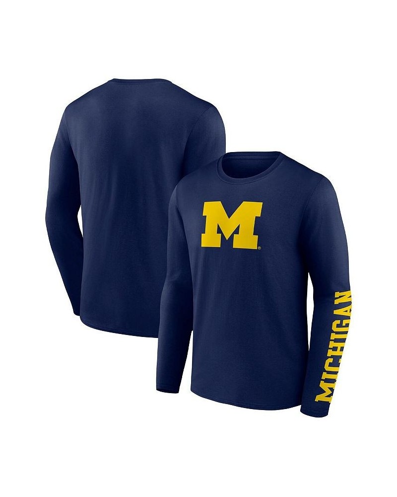 Men's Branded Navy Michigan Wolverines Double Time 2-Hit Long Sleeve T-shirt $19.35 T-Shirts