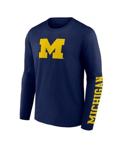 Men's Branded Navy Michigan Wolverines Double Time 2-Hit Long Sleeve T-shirt $19.35 T-Shirts