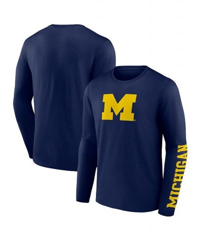 Men's Branded Navy Michigan Wolverines Double Time 2-Hit Long Sleeve T-shirt $19.35 T-Shirts