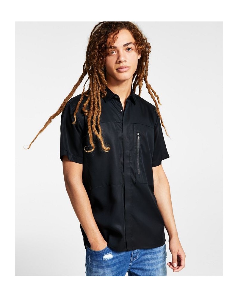 I.N.C. International Concepts Men's Regular-Fit Zip-Pocket Shirt Black $18.77 Shirts