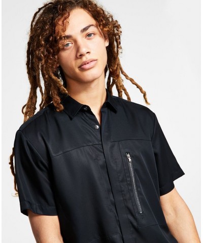 I.N.C. International Concepts Men's Regular-Fit Zip-Pocket Shirt Black $18.77 Shirts