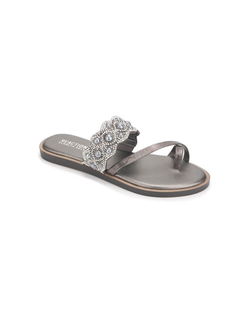 Women' Spring X Band Scallop Flat Sandals Silver $35.88 Shoes