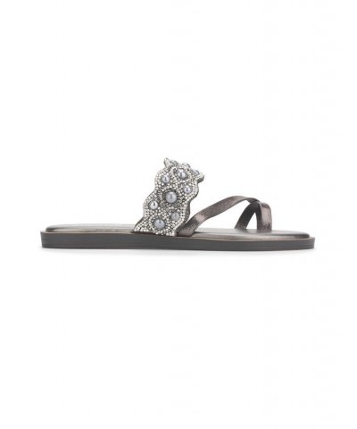 Women' Spring X Band Scallop Flat Sandals Silver $35.88 Shoes