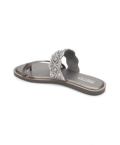 Women' Spring X Band Scallop Flat Sandals Silver $35.88 Shoes