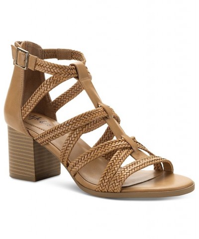 Women's Josettee Strappy Block-Heel Sandals Tan/Beige $38.16 Shoes