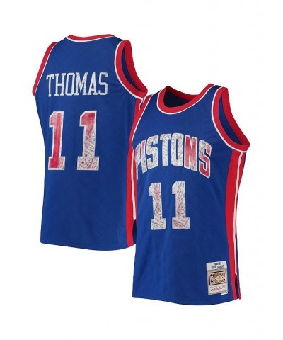 Men's Isiah Thomas Blue Detroit Pistons 1988-89 Hardwood Classics 75th Anniversary Diamond Swingman Jersey $77.70 Jersey