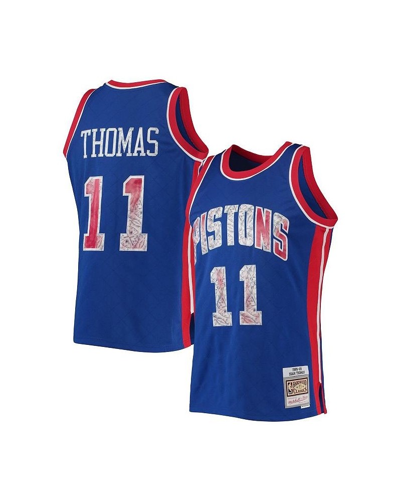 Men's Isiah Thomas Blue Detroit Pistons 1988-89 Hardwood Classics 75th Anniversary Diamond Swingman Jersey $77.70 Jersey