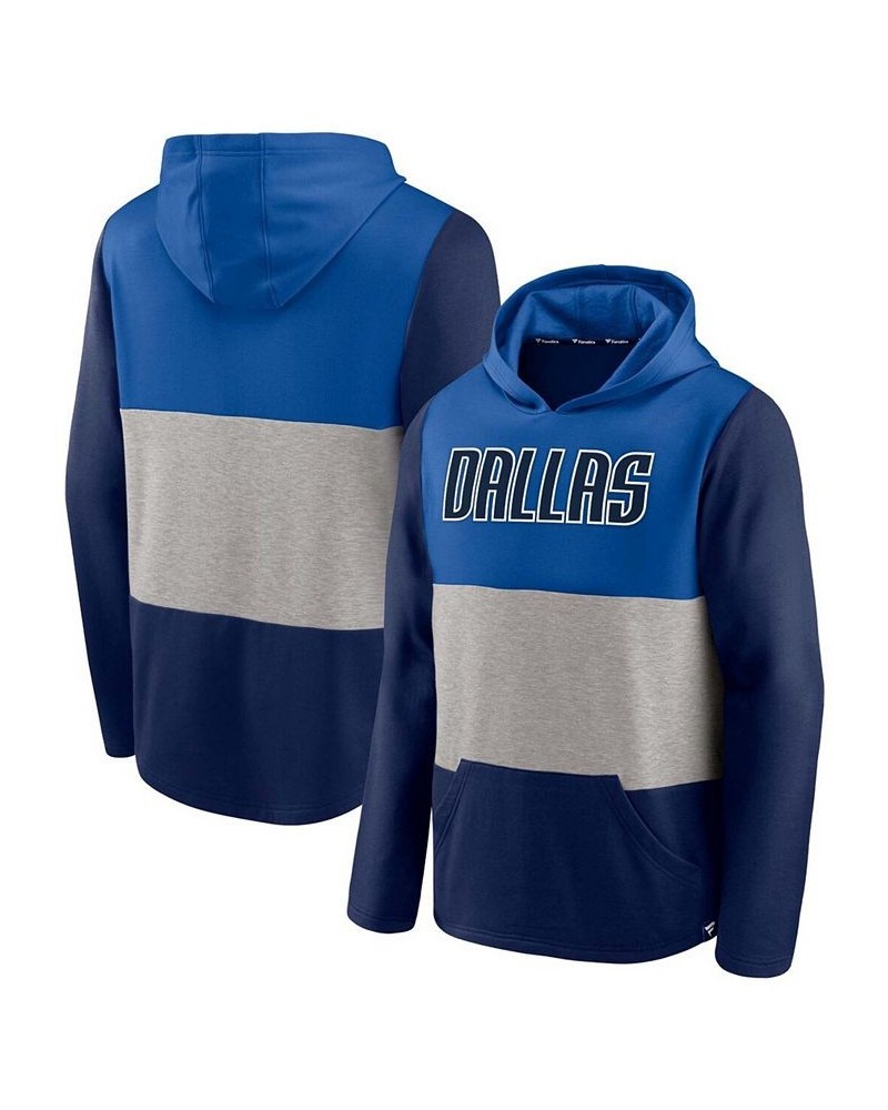 Men's Blue and Navy Dallas Mavericks Linear Logo Comfy Colorblock Tri-Blend Pullover Hoodie $29.14 Sweatshirt