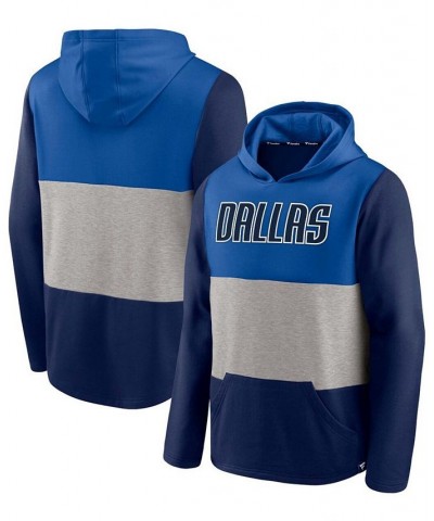 Men's Blue and Navy Dallas Mavericks Linear Logo Comfy Colorblock Tri-Blend Pullover Hoodie $29.14 Sweatshirt