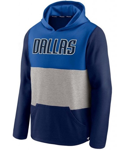 Men's Blue and Navy Dallas Mavericks Linear Logo Comfy Colorblock Tri-Blend Pullover Hoodie $29.14 Sweatshirt