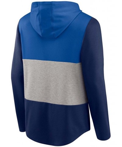 Men's Blue and Navy Dallas Mavericks Linear Logo Comfy Colorblock Tri-Blend Pullover Hoodie $29.14 Sweatshirt