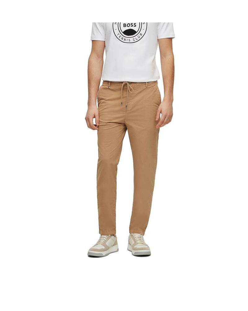 BOSS Men's Slim-Fit Paper-Touch Stretch Cotton Trousers Tan/Beige $86.48 Pants