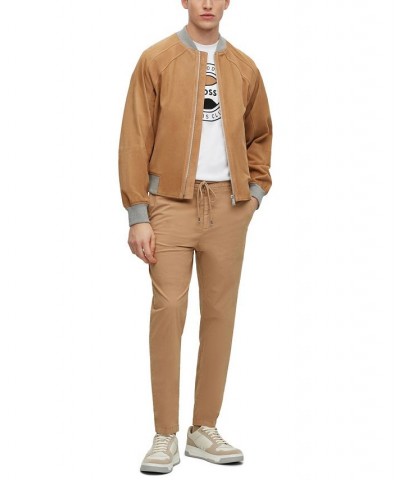 BOSS Men's Slim-Fit Paper-Touch Stretch Cotton Trousers Tan/Beige $86.48 Pants