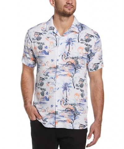 Men's Textured Tropical Flamingo-Print Button-Down Camp Shirt White $18.90 Shirts