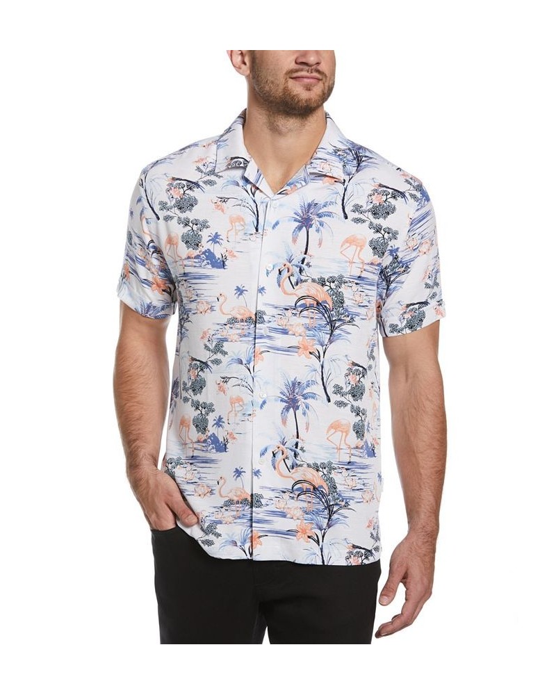 Men's Textured Tropical Flamingo-Print Button-Down Camp Shirt White $18.90 Shirts