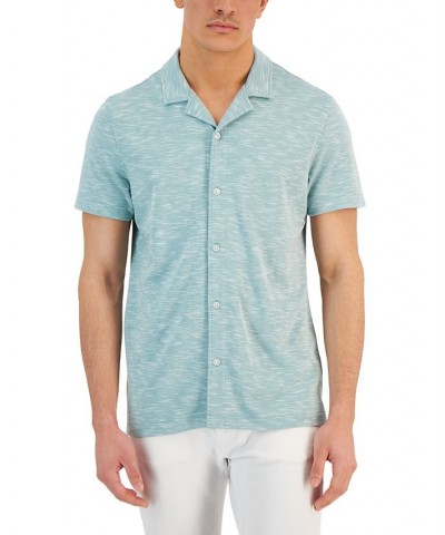 Men's Slub Pique Textured Short-Sleeve Camp Collar Shirt PD04 $15.00 Shirts