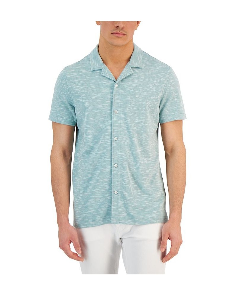 Men's Slub Pique Textured Short-Sleeve Camp Collar Shirt PD04 $15.00 Shirts