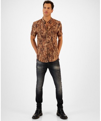 Men's Straw Print Short-Sleeve Point-Collar Shirt White $34.44 Shirts