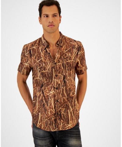 Men's Straw Print Short-Sleeve Point-Collar Shirt White $34.44 Shirts