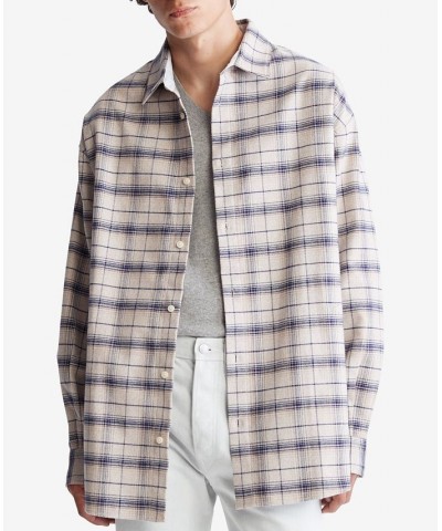 Men's Oversized Flannel Plaid Shirt Blue $29.58 Shirts