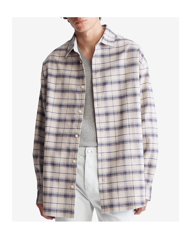 Men's Oversized Flannel Plaid Shirt Blue $29.58 Shirts