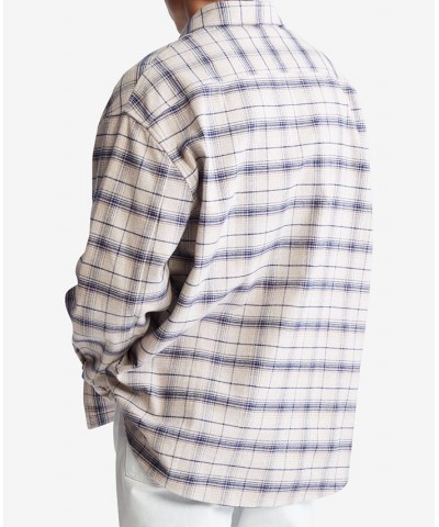 Men's Oversized Flannel Plaid Shirt Blue $29.58 Shirts