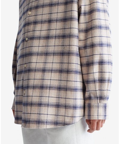 Men's Oversized Flannel Plaid Shirt Blue $29.58 Shirts