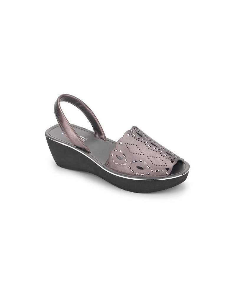 Women's Fine Glass Foil Laser Sandals Gray $36.57 Shoes