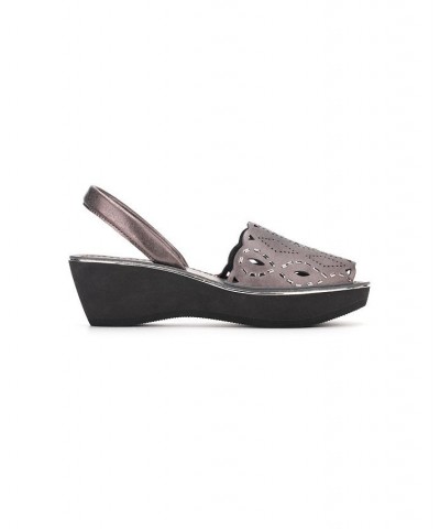 Women's Fine Glass Foil Laser Sandals Gray $36.57 Shoes