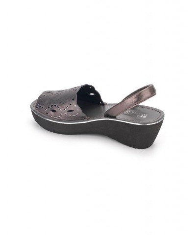 Women's Fine Glass Foil Laser Sandals Gray $36.57 Shoes