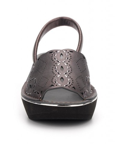 Women's Fine Glass Foil Laser Sandals Gray $36.57 Shoes