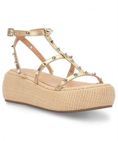 Women's Pascha Studded Platform Sandals Gold $42.72 Shoes