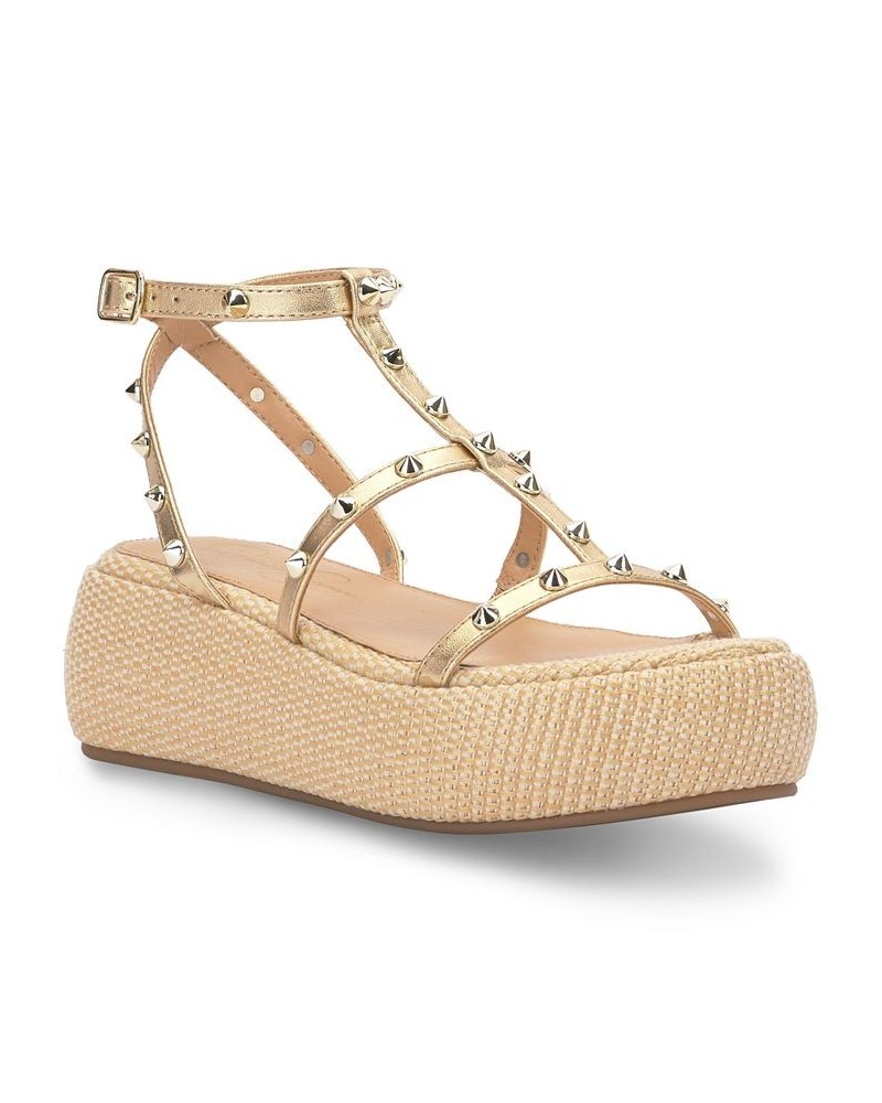 Women's Pascha Studded Platform Sandals Gold $42.72 Shoes