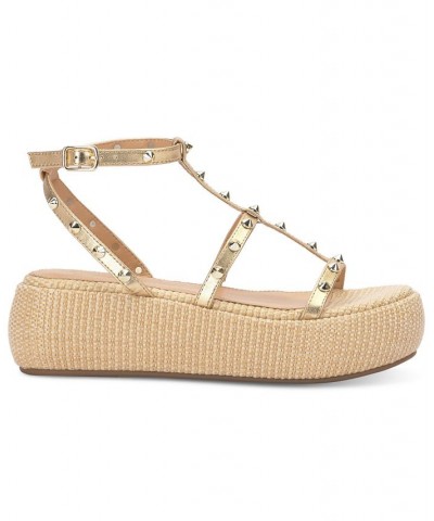 Women's Pascha Studded Platform Sandals Gold $42.72 Shoes