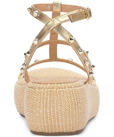 Women's Pascha Studded Platform Sandals Gold $42.72 Shoes