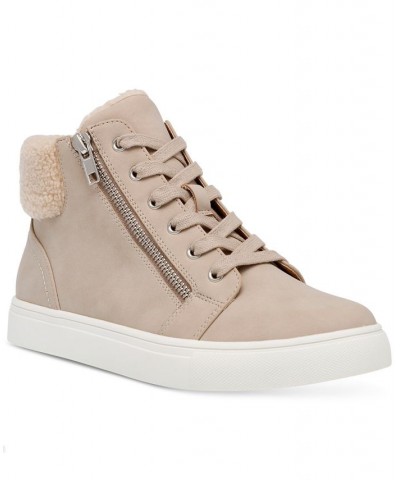 Anjel Faux-Fur Lace-Up Sneakers Tan/Beige $28.78 Shoes