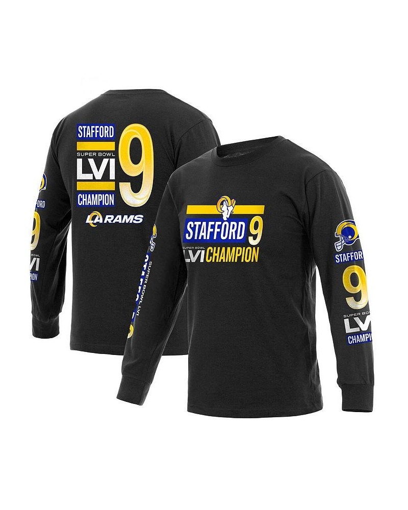 Men's Branded Matthew Stafford Black Los Angeles Rams Super Bowl LVI Champions Player Name and Number Long Sleeve T-shirt $25...